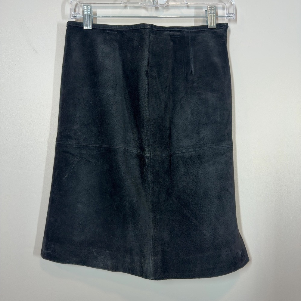 A. Bernardo Black Suede Skirt Size 2P Petite Genuine Leather A-Line Vintage